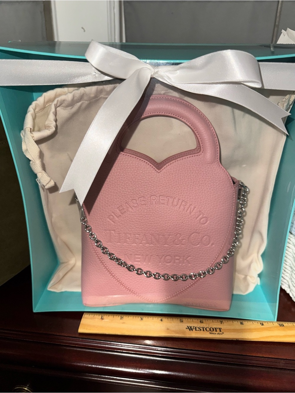 Tiffany & Co. Baby Pink Embossed Leather Small Tote with Chain